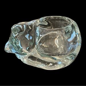 Vintage Indiana Glass Sleeping Cat Clear Votive Tea Light Candle Holder